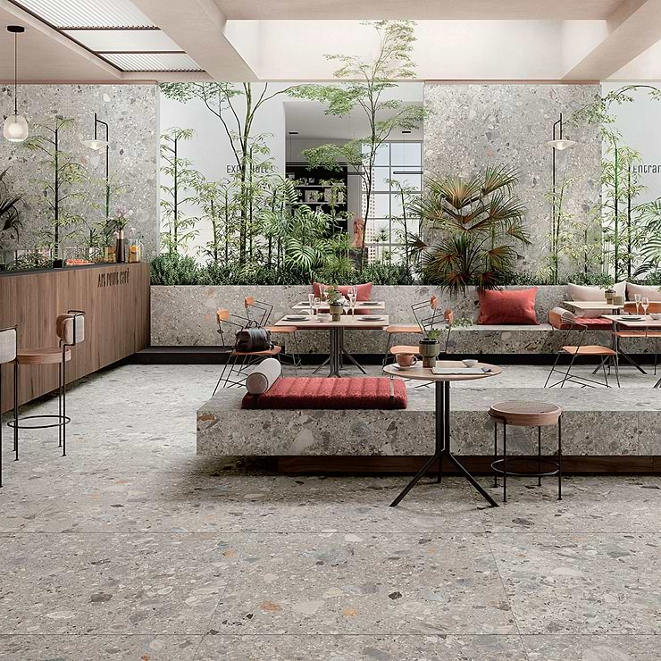 Rizo Earth Gray 24x48 Terrazzo Look Matte Porcelain Tile
