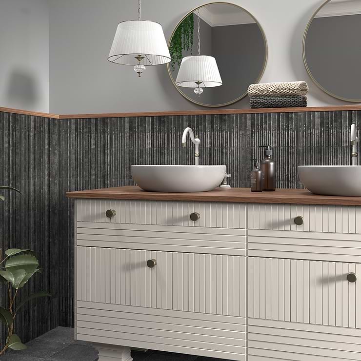 Curve Fluted Black 6x12 3D Glossy Ceramic Tile