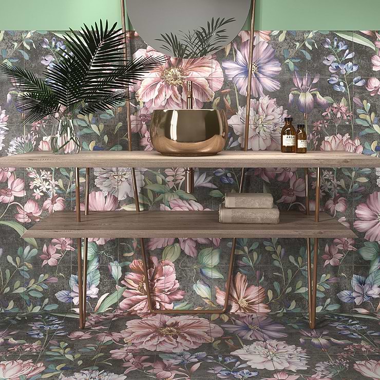 Angela Harris Wilder Garden Pink 8x8 Mural Matte Porcelain Tile