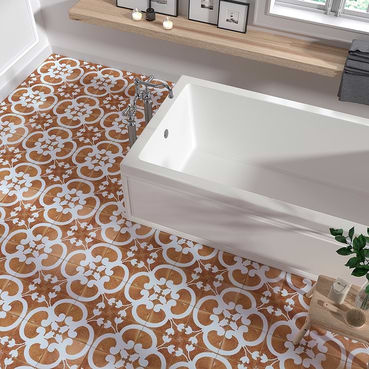 Angela Harris Mediterra Flora Terracotta 8x8 Matte Porcelain Tile