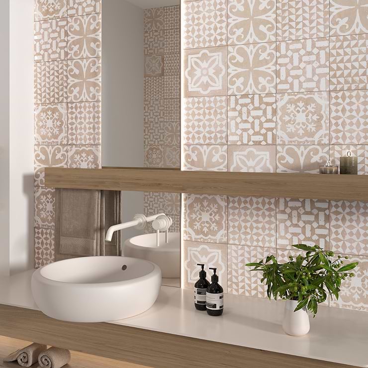 Angela Harris Mediterra Kasma Terra Cream Décor 8x8 Matte Porcelain Tile