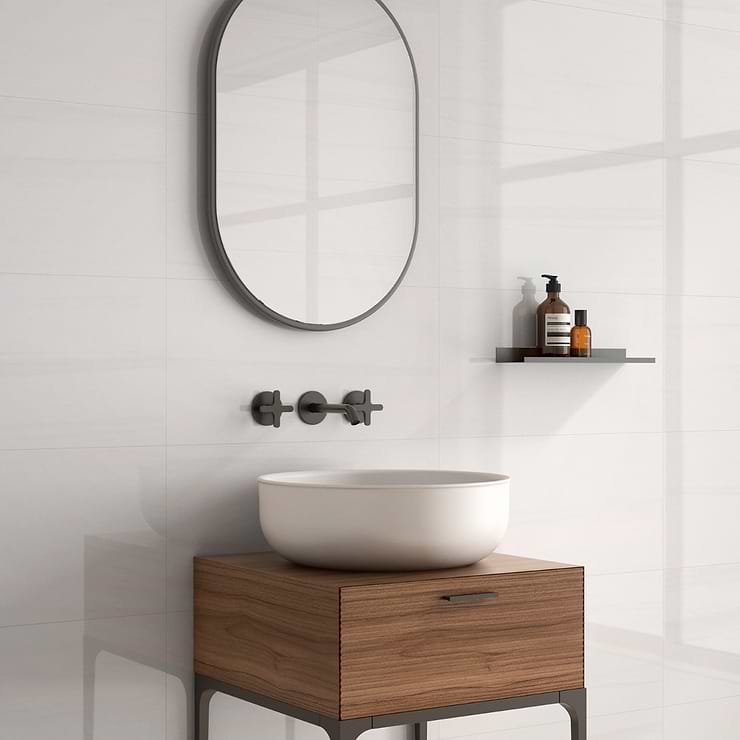 Minera Dolomite Warm White 12x24 Marble Look Polished Porcelain Tile