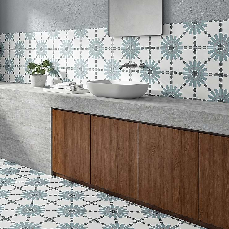 Lapaz Daisy Blue 9x9 Matte Porcelain Tile 