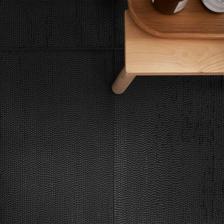 Rethink Decoro Leather Black 12x24 Textured Matte Porcelain Tile