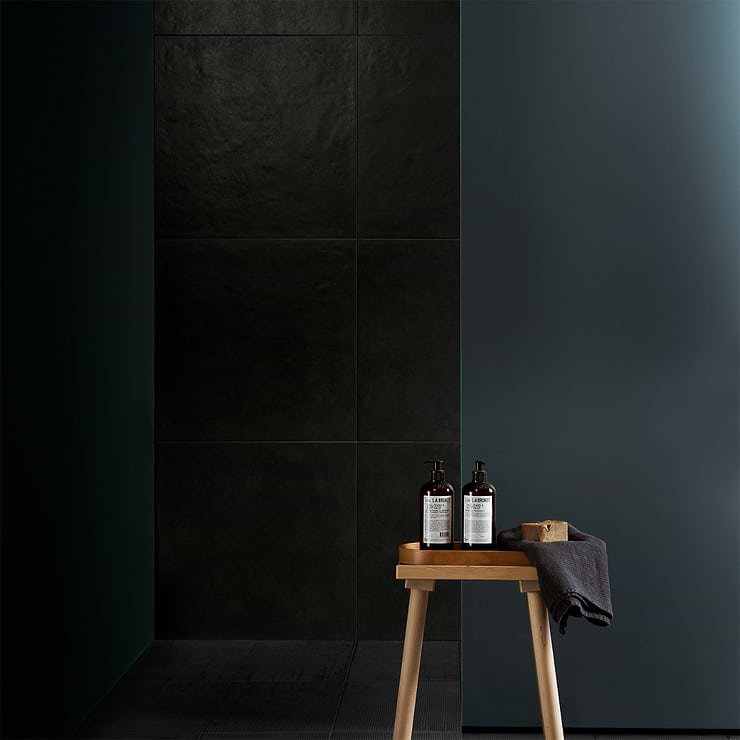 Rethink Leather Black 24x24 Matte Porcelain Tile