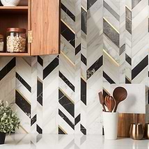 Amari Saint Laurent Polished Marble and Brass Mosaic Tile