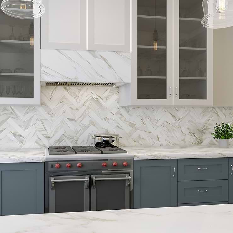 Calacatta White Gold 2x8 Honed Marble Subway Tile