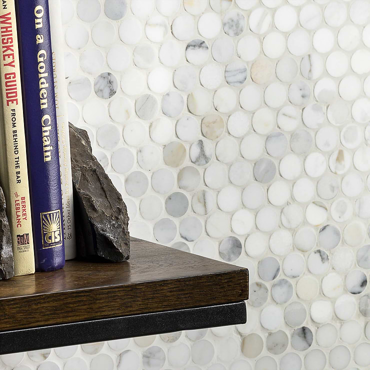 Calacatta Penny Rounds Polished Marble Tile