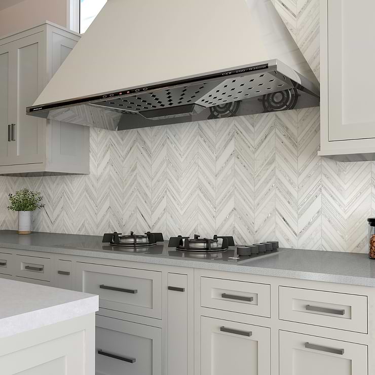 Aya White Polished Marble and Pearl Mosaic Tile