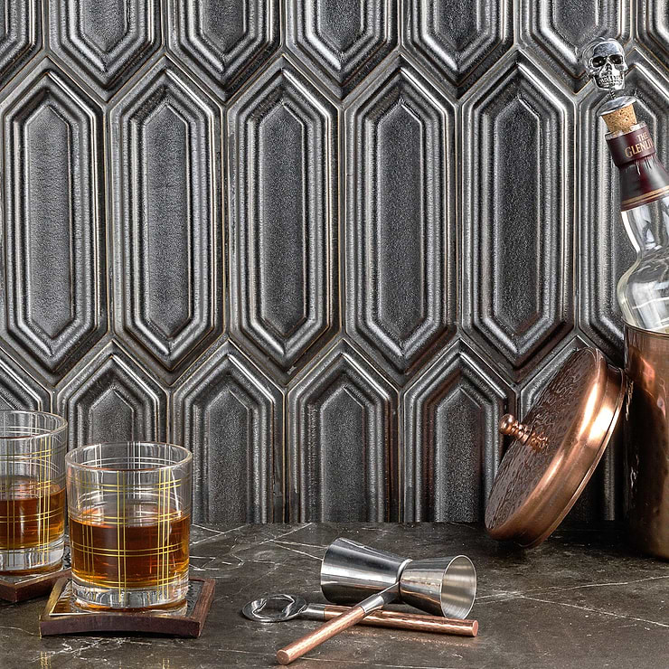 Nabi Picket Metallic Gunmetal Gray 3x9 Matte Glass Mosaic Tile