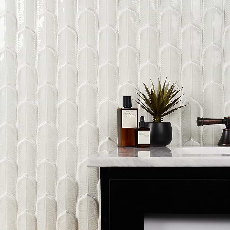 Nabi Quill Tundra Gray 2x5 3D Crackled Glossy Glass Mosaic Tile