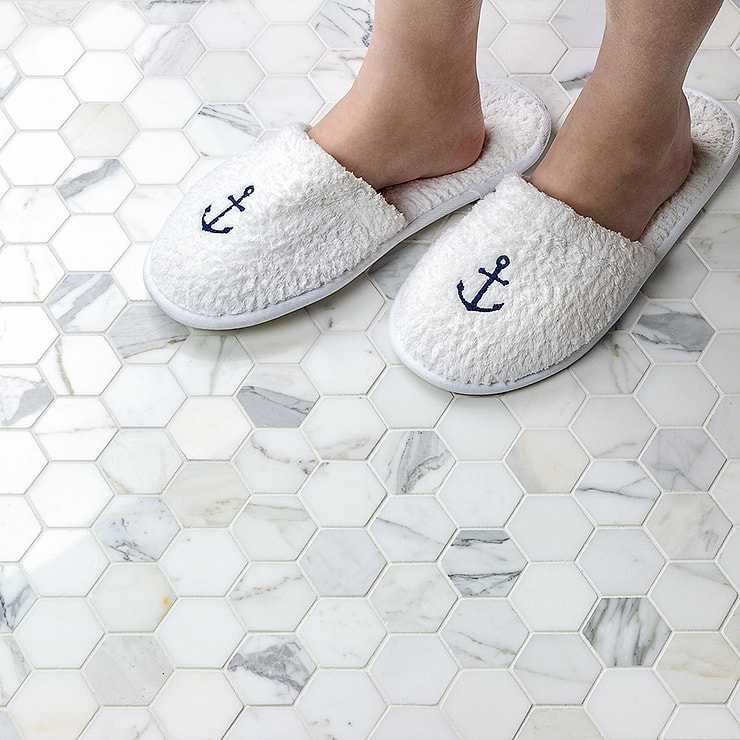 Calacatta 2" Hexagon Polished Marble Tile 