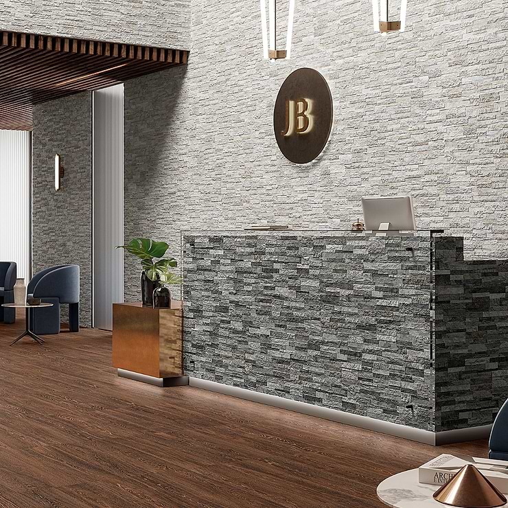 Rugged Stacked Quartzite White 6x24 Matte Porcelain Ledger Stone Veneer