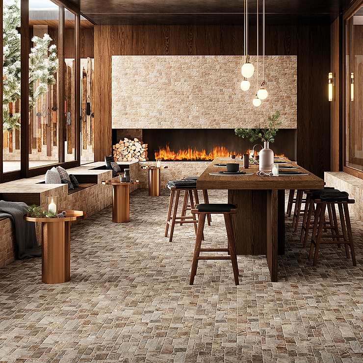 Rugged Tumbled Mix Beige 6x24 Matte Porcelain Ledger Stone Veneer