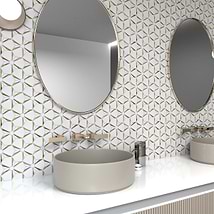Euphoria Glass Arctic Gold Mixed Hexagon Polished Thassos Marble Mosaic Tile