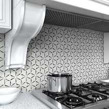 Euphoria Glass Arctic Silver Mixed Hexagon Polished Thassos Marble Mosaic Tile