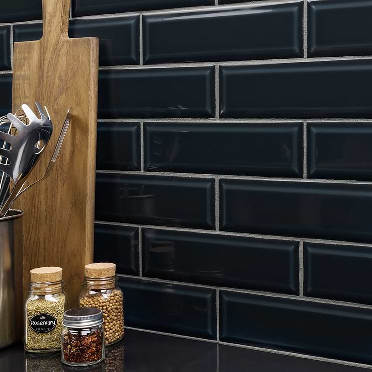 Astoria Beveled Blue 3x9 Glossy Ceramic Subway Tile