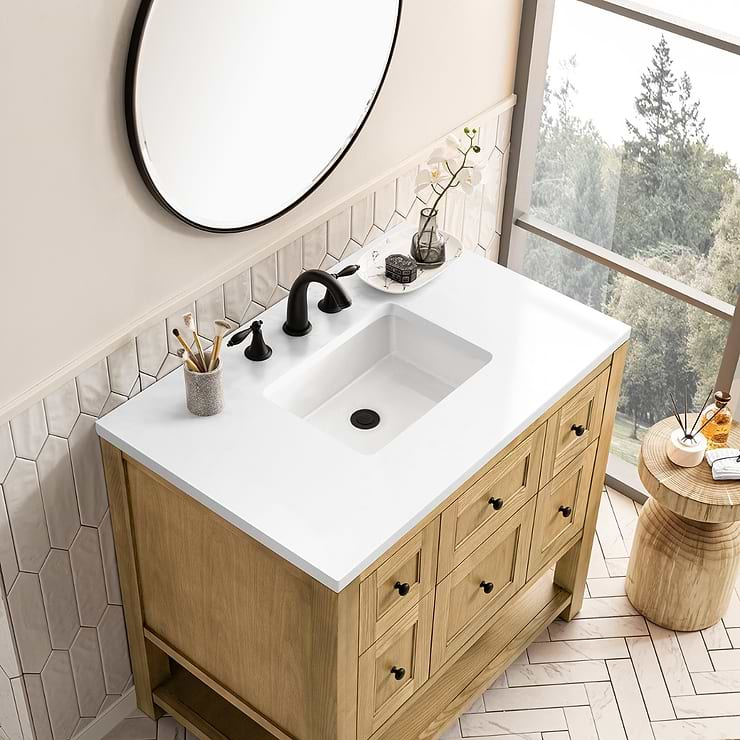 James Martin Vanities Breckenridge Light Natural Oak 36" Single Vanity with White Zeus Quartz Top