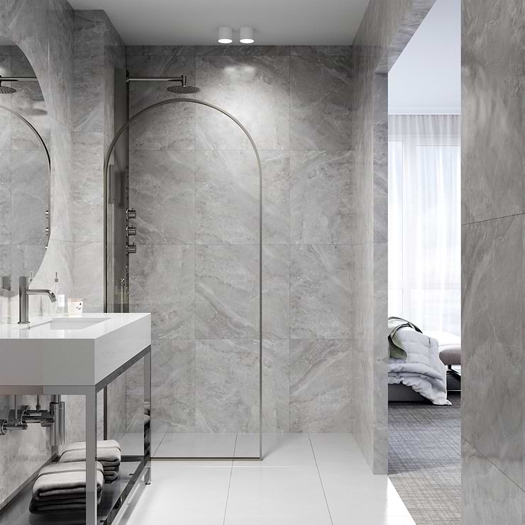 Burke 34x78" Reversible Framed Shower Screen with Clear Glass in Stainless Steel