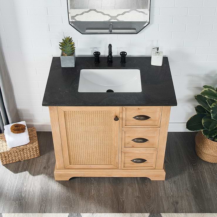 Olivier Blonde Wood 36" Single Vanity with Black Marble Top