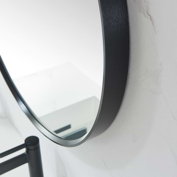 Olinda Brushed Black 28" Framed Round Mirror