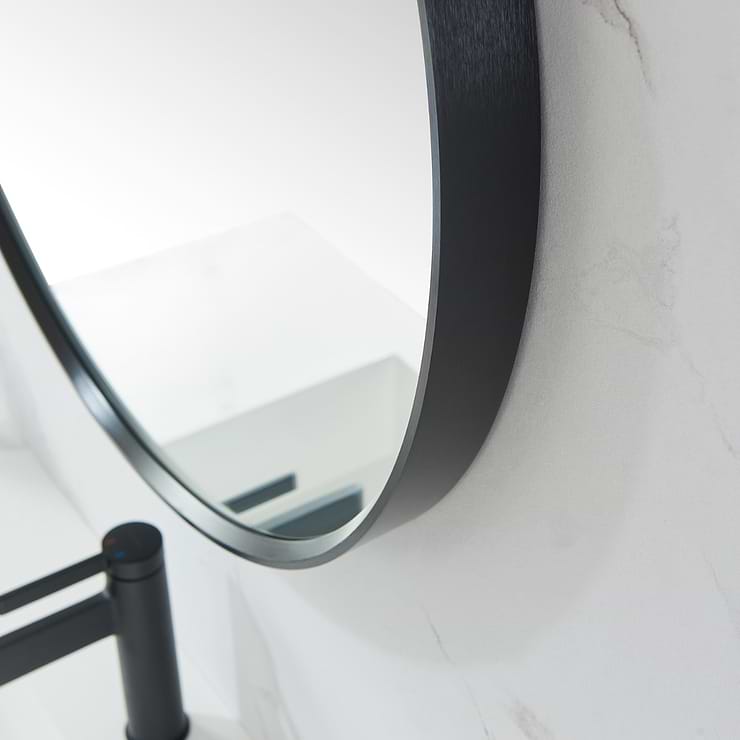 Olinda Brushed Black 32" Framed Round Mirror