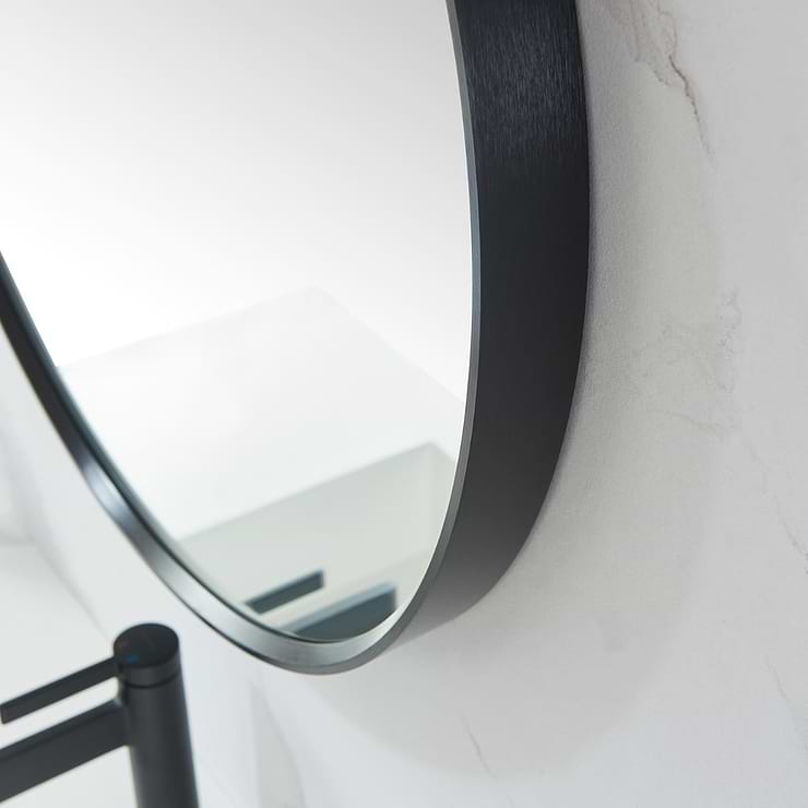 Olinda Brushed Black 35.4" Framed Round Mirror