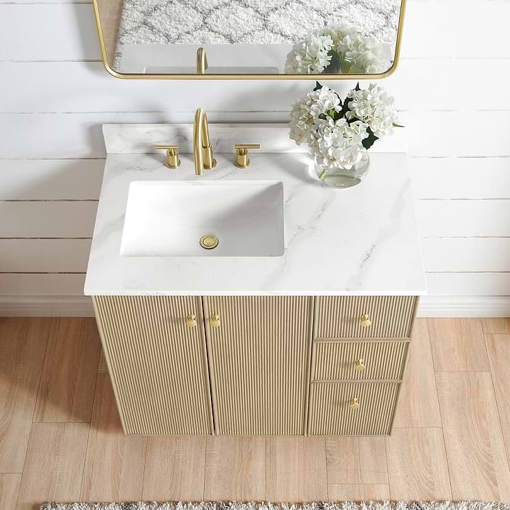 Florencia Blonde Oak 36" Single Vanity with Pacific White Quartz Top