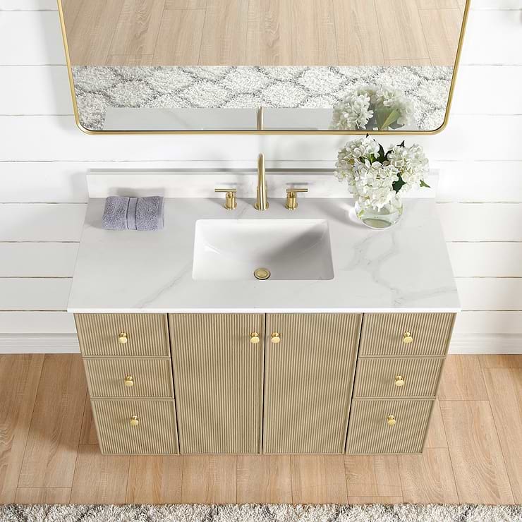 Florencia Blonde Oak 48" Single Vanity with Pacific White Quartz Top
