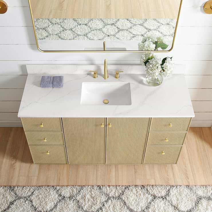 Florencia Blonde Oak 60" Single Vanity with Pacific White Quartz Top