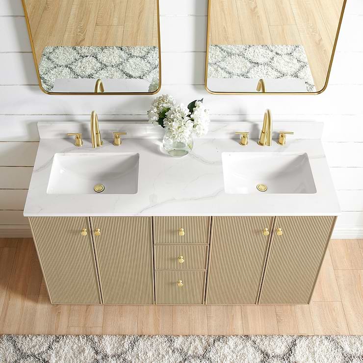 Florencia Blonde Oak 60" Double Vanity with Pacific White Quartz Top