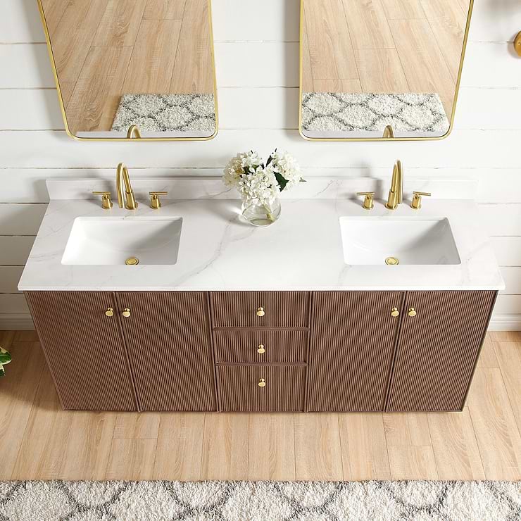Florencia Brown Oak 72" Double Vanity with Pacific White Quartz Top