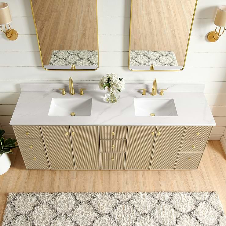 Florencia Blonde Oak 84" Double Vanity with Pacific White Quartz Top