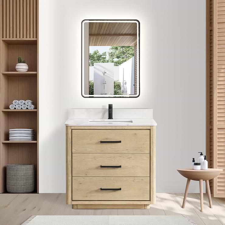 Genora Blonde Oak 36" Single Vanity with Pacific White Quartz Top