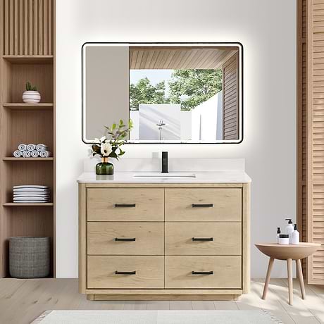 Genora Blonde Oak 48" Single Vanity with Pacific White Quartz Top