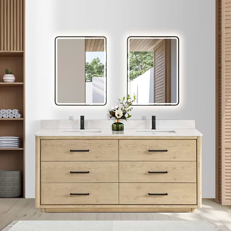 Genora Blonde Oak 72" Double Vanity with Pacific White Quartz Top