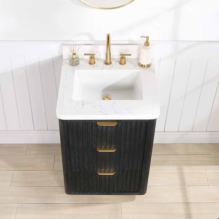 Solara Black Oak 24" Single Vanity with Bianco White Stone Top