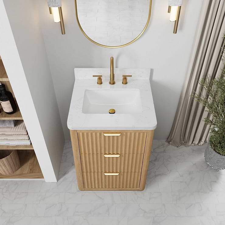 Solara Blonde Oak 24" Single Vanity with Bianco White Stone Top