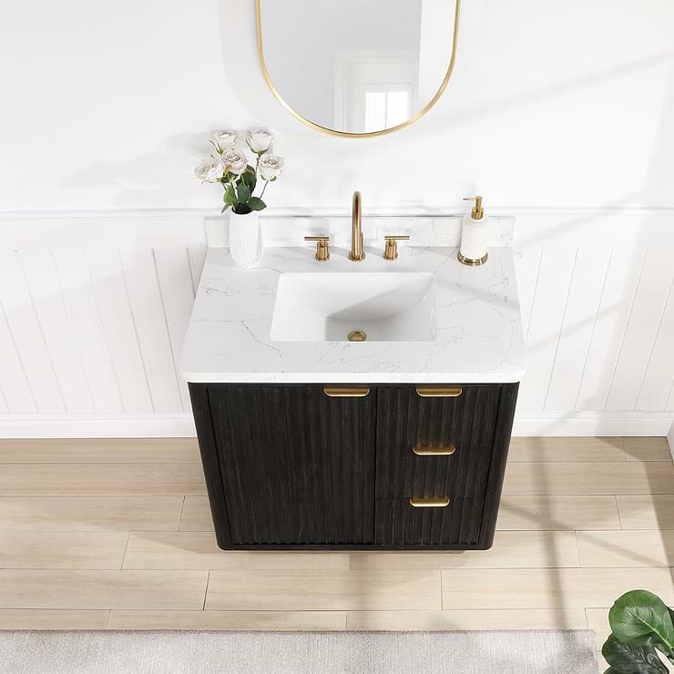 Solara Black Oak 36" Single Vanity with Bianco White Stone Top