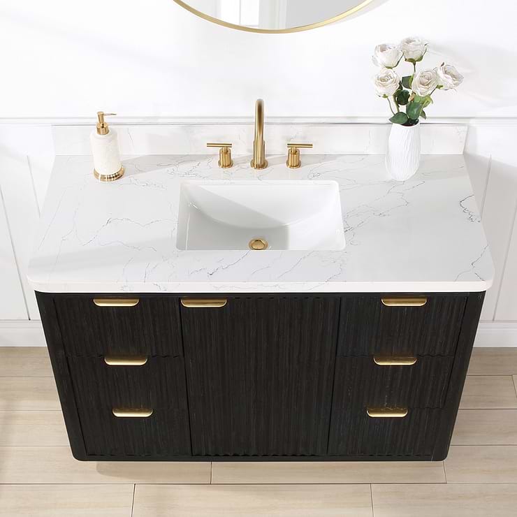 Solara Black Oak 48" Single Vanity with Bianco White Stone Top