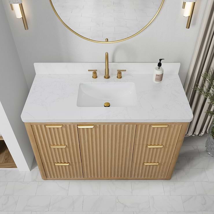 Solara Blonde Oak 48" Single Vanity with Bianco White Stone Top