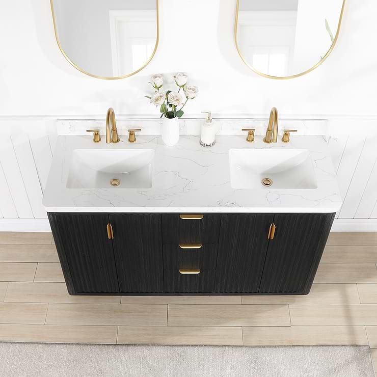 Solara Black Oak 60" Double Vanity with Bianco White Stone Top