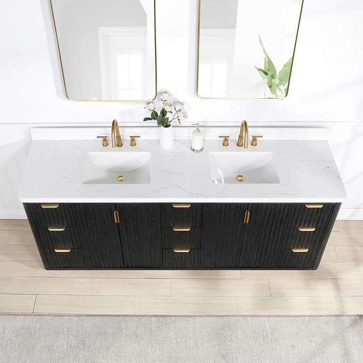 Solara Black Oak 84" Double Vanity with Bianco White Stone Top