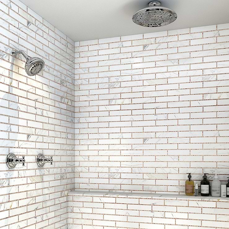 New Palm Beach by Krista Watterworth Brick White Rose 3x12" Polished Marble Mosaic