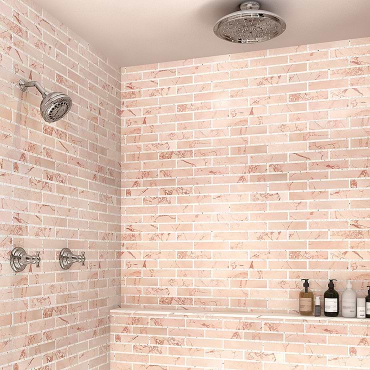 New Palm Beach by Krista Watterworth Brick Pink 3x12" Polished Marble Mosaic