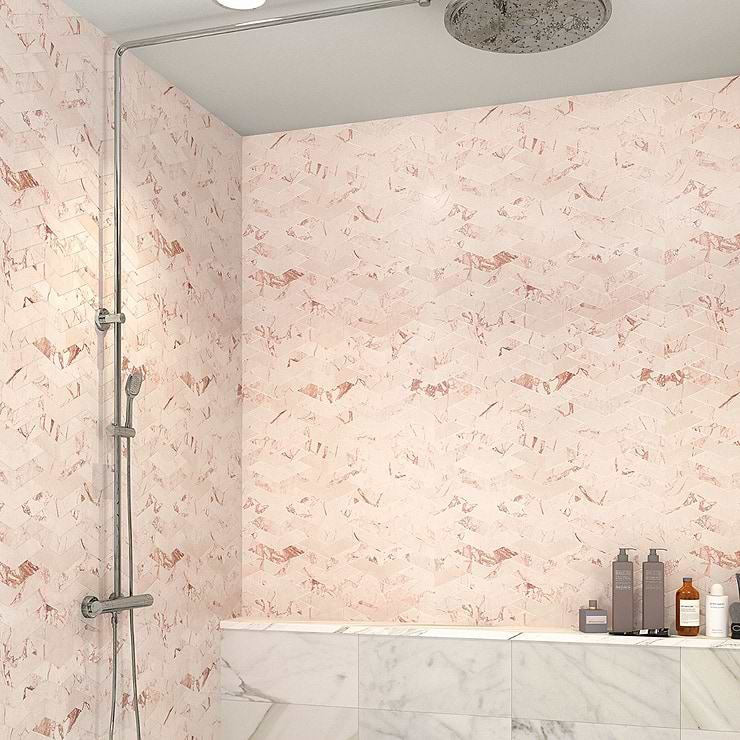 New Palm Beach by Krista Watterworth Floral Pink Chevron Polished Marble Mosaic