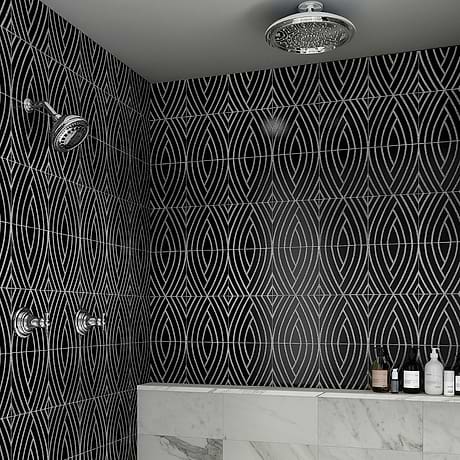 New Palm Beach by Krista Watterworth Leaf Black Polished Marble Mosaic