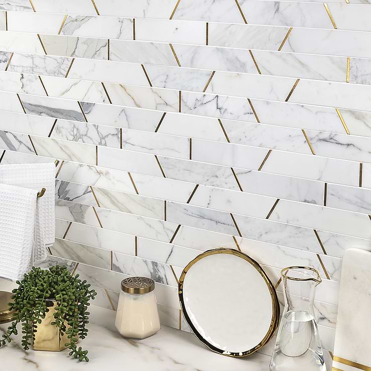Matrix Trapezoid Marble and Brass Tile