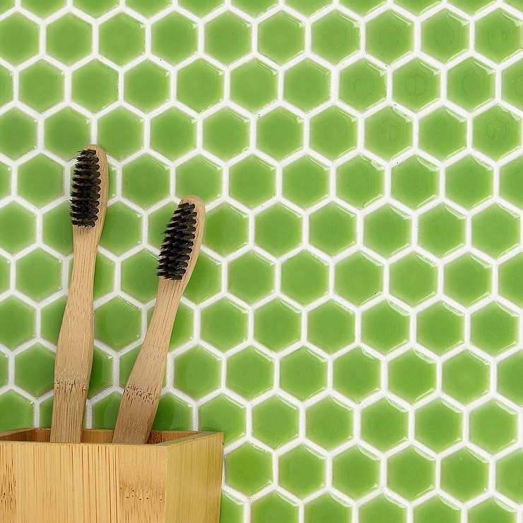 Eden Electric Lime Hexagon Polished Rimmed Ceramic Tile