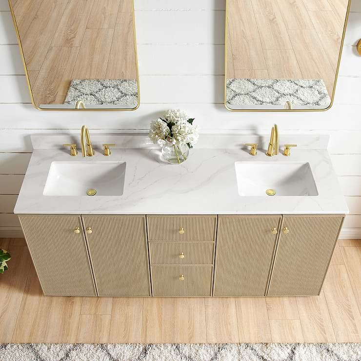 Florencia Blonde Oak 72" Double Vanity with Pacific White Quartz Top